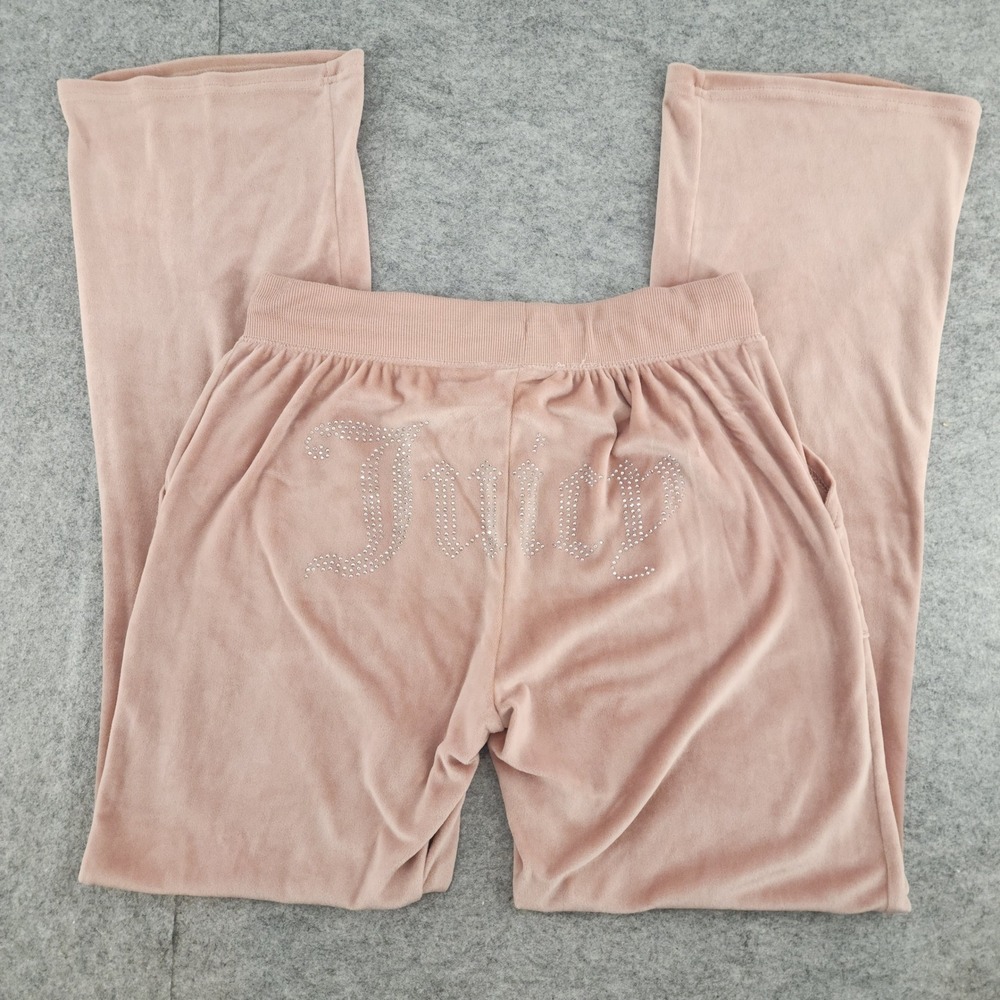 Y2K Juicy Couture‎ Small Pink Velour Rhinestone Logo Pajama Lounge Pants Womens